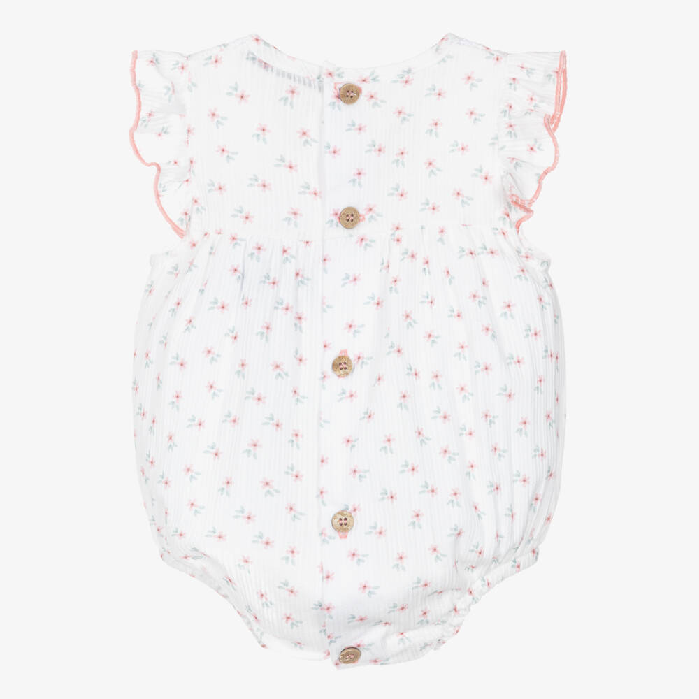 Babidu-Girls White Cotton Shortie with Pink Floral Print | Childrensalon Outlet