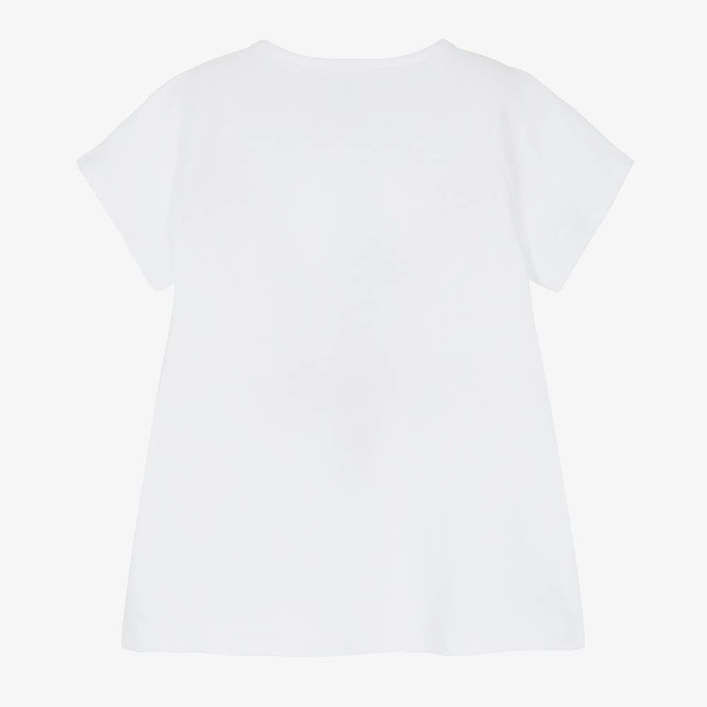 Babidu-Girls White Cotton T-Shirt | Childrensalon Outlet