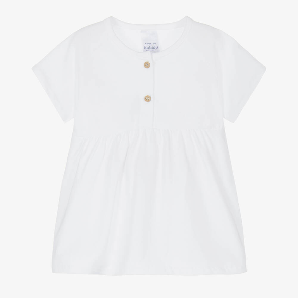 Babidu-Girls White Cotton T-Shirt | Childrensalon Outlet