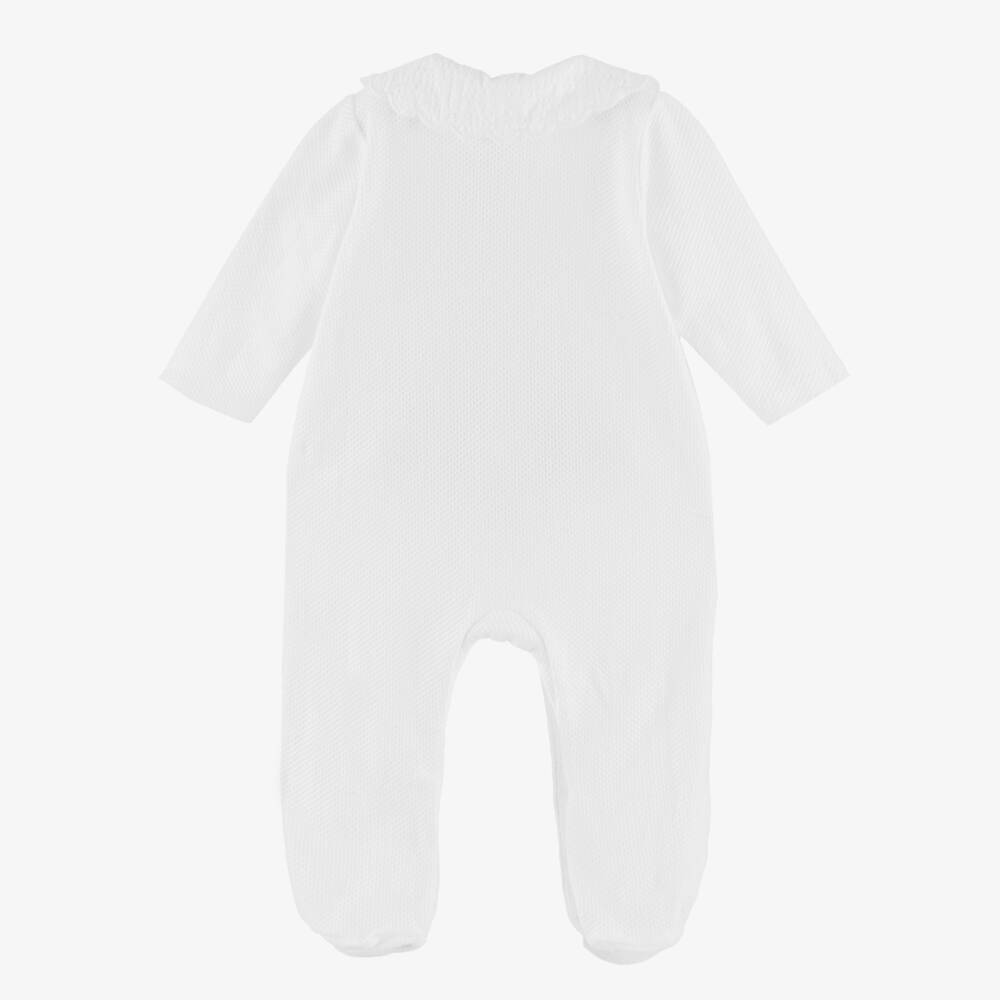 Babidu-Girls White Cotton Waffle Playsuit | Childrensalon Outlet