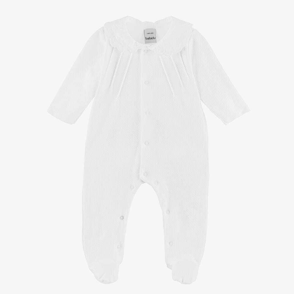 Babidu-Girls White Cotton Waffle Playsuit | Childrensalon Outlet