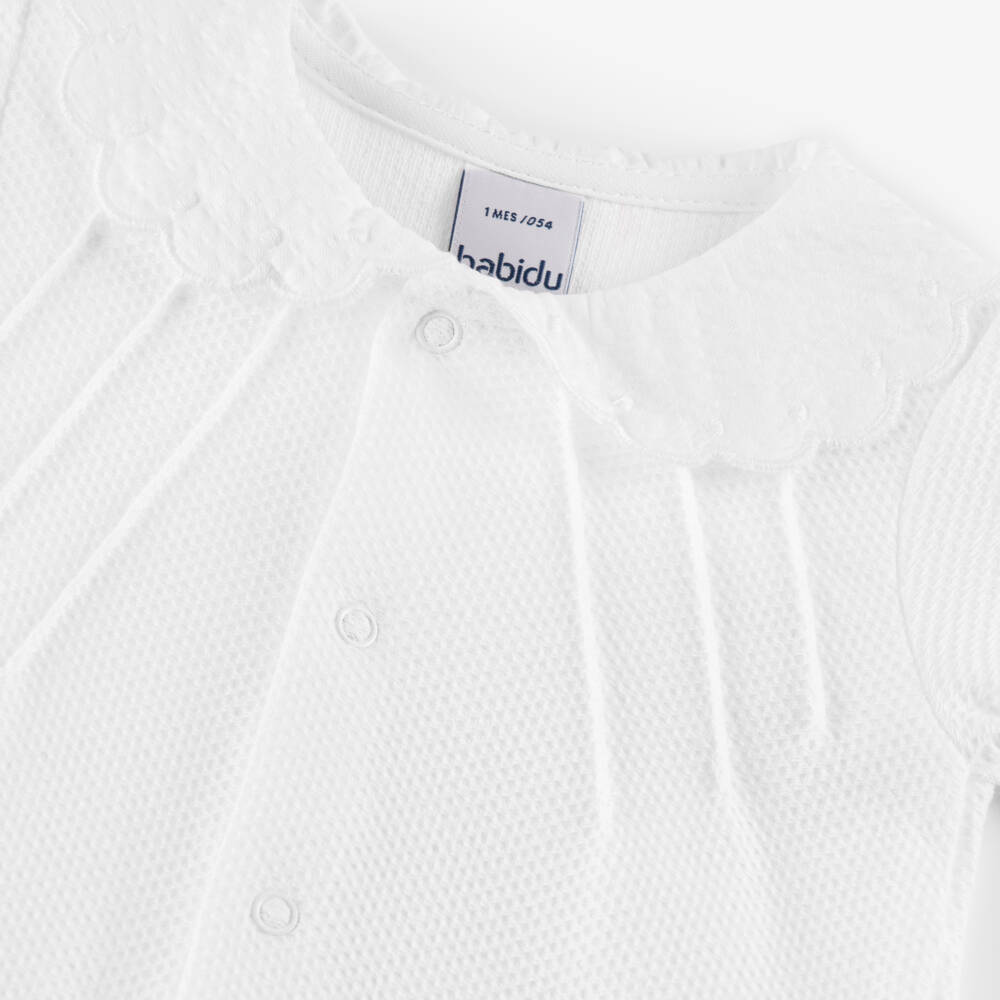 Babidu-Girls White Cotton Waffle Playsuit | Childrensalon Outlet