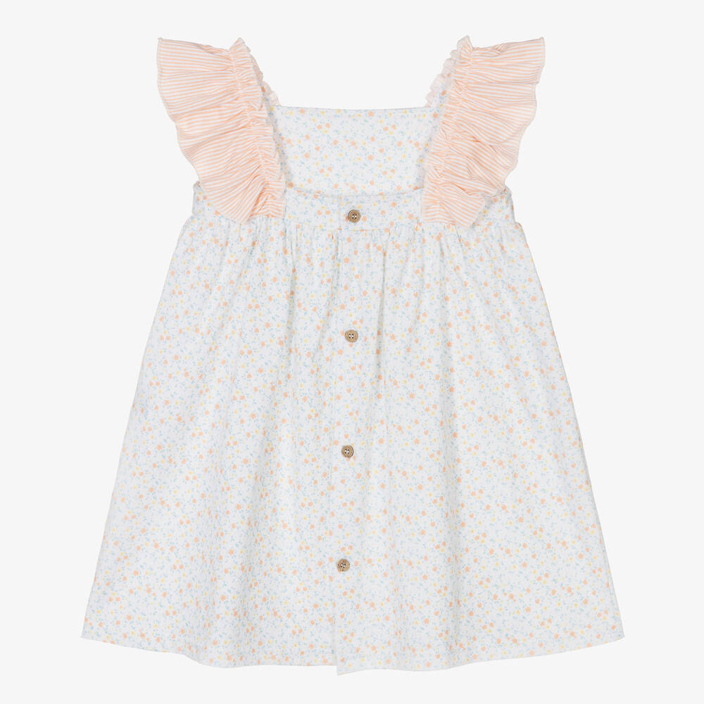 Babidu-Girls White Floral Cotton Dress | Childrensalon Outlet