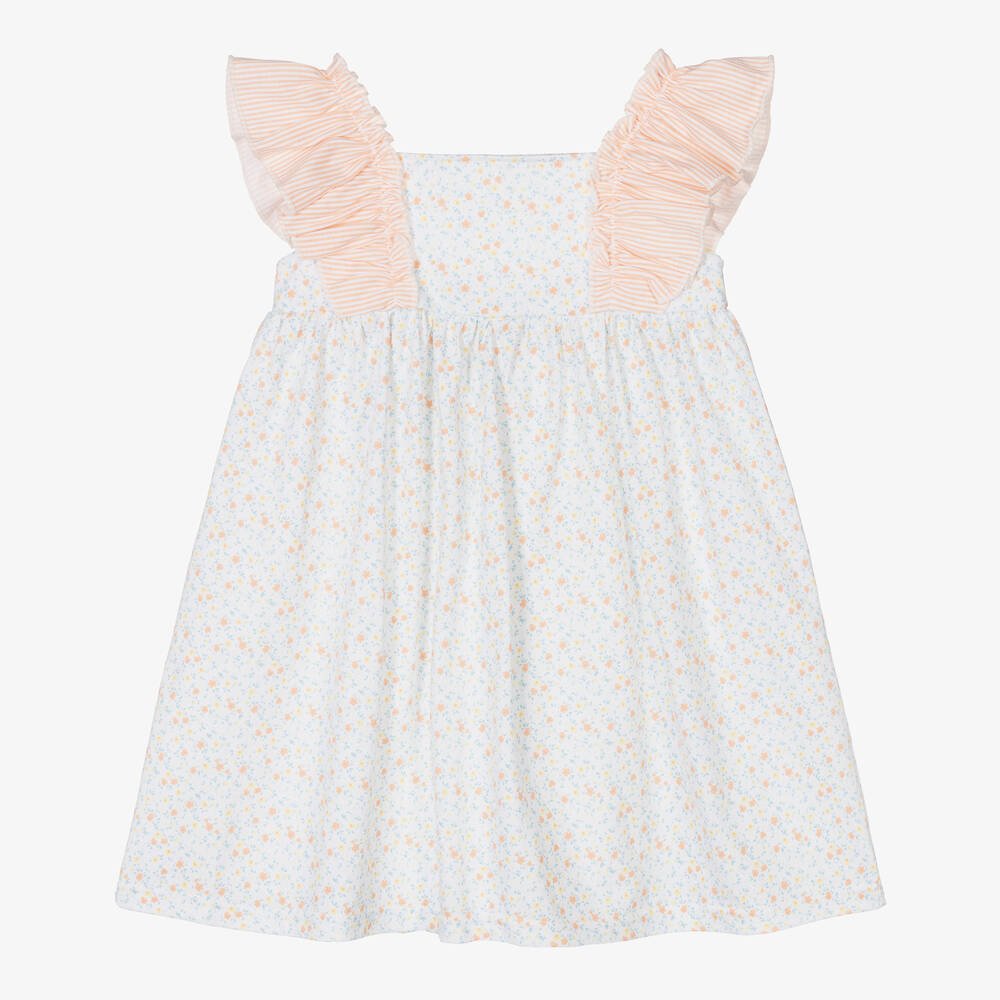 Babidu-Girls White Floral Cotton Dress | Childrensalon Outlet
