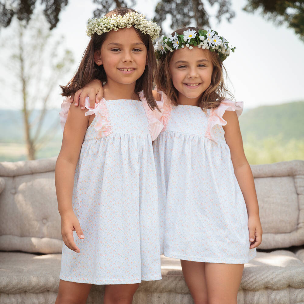 Babidu-Girls White Floral Cotton Dress | Childrensalon Outlet