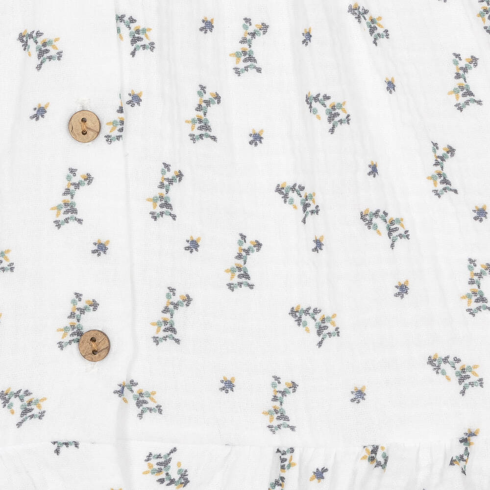 Babidu-Girls White Floral Cotton Dress | Childrensalon Outlet