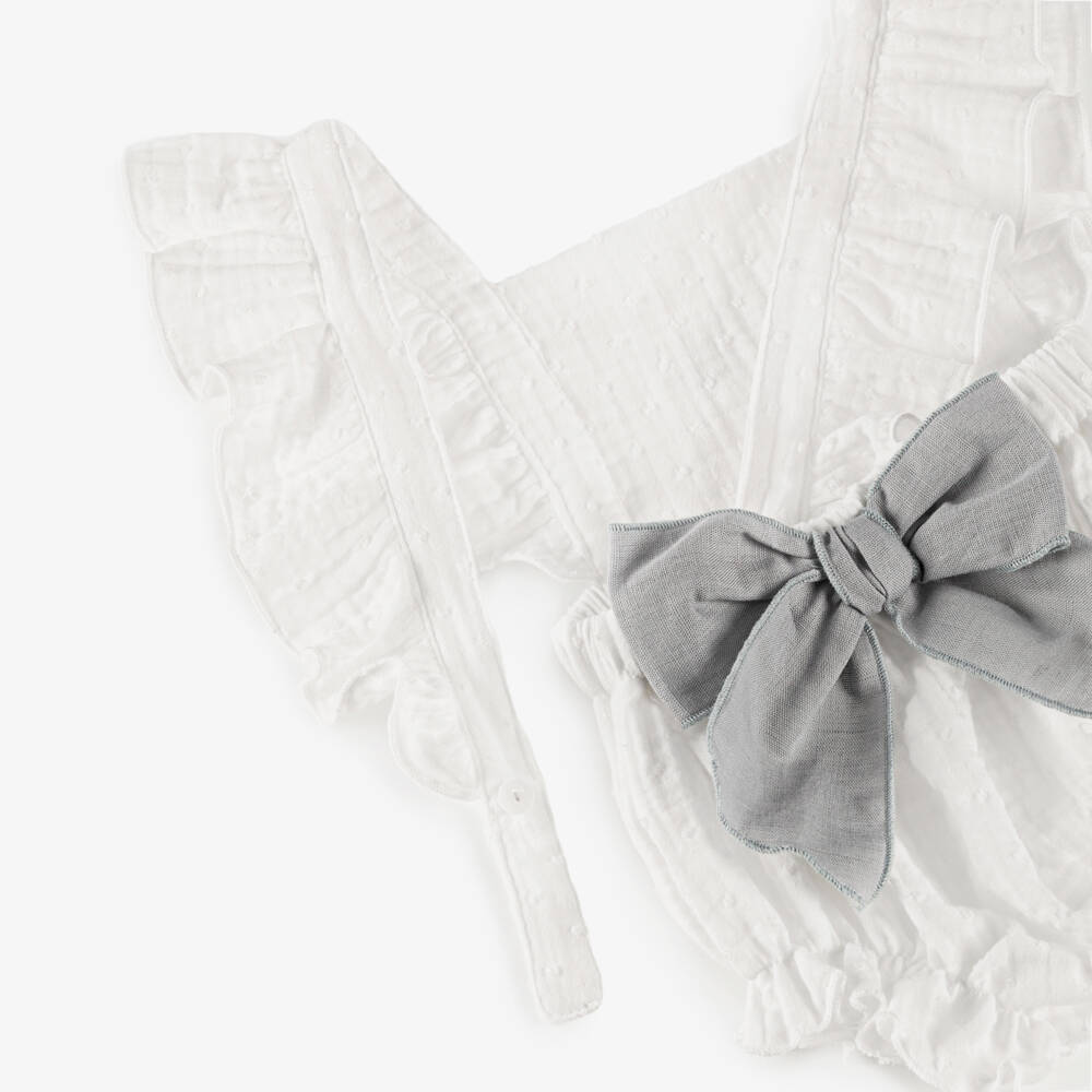 Babidu-Белый ромпер с цветочной вышивкой для девочек | Childrensalon Outlet