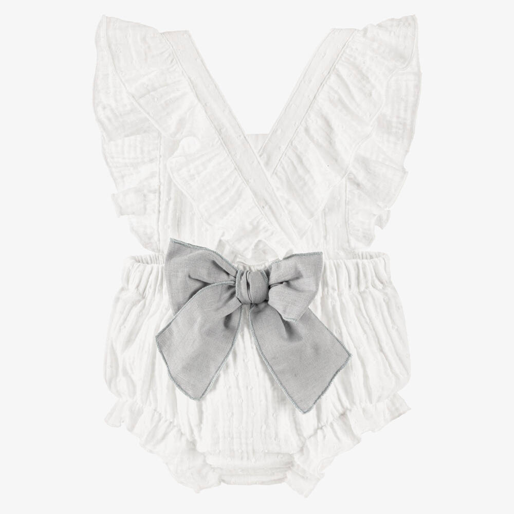 Babidu-Белый ромпер с цветочной вышивкой для девочек | Childrensalon Outlet