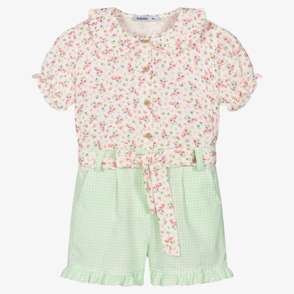 Babidu - Ensemble short blanc vert à fleurs | Childrensalon