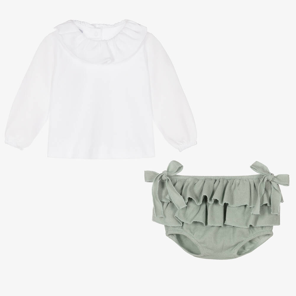 Babidu-Белая блузка и зеленые шорты для девочек | Childrensalon Outlet