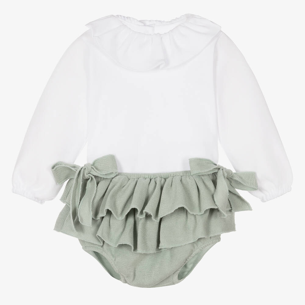 Babidu - Ensemble short blanc vert Fille | Childrensalon