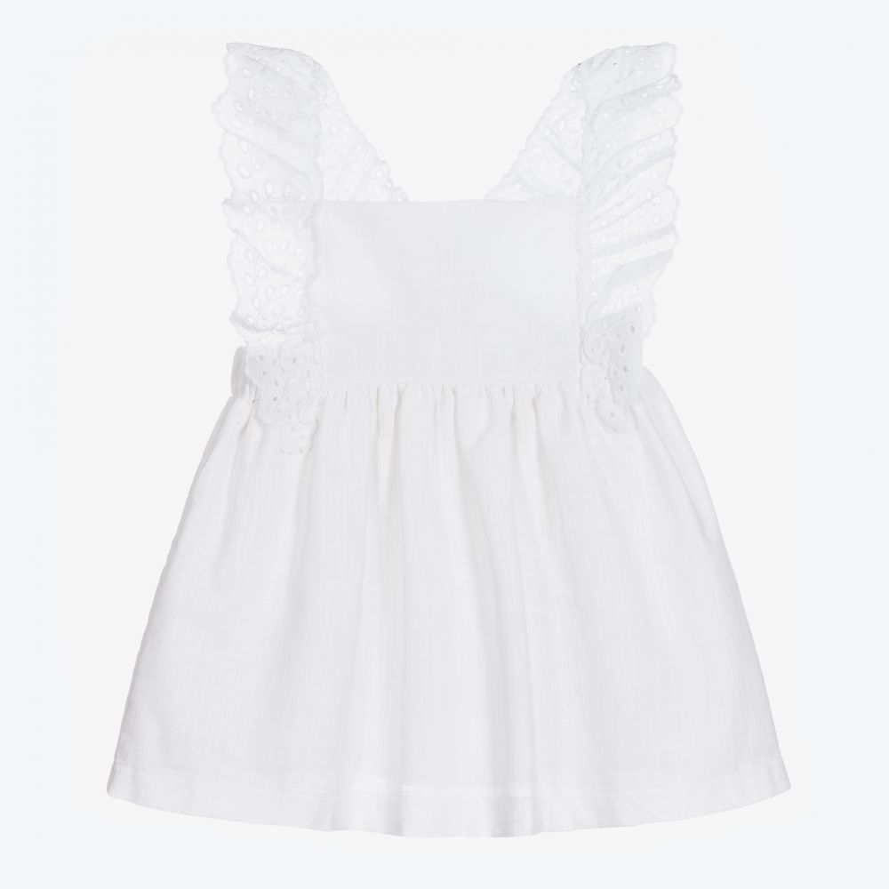 Babidu Girls White Linen Dress Childrensalon Outlet