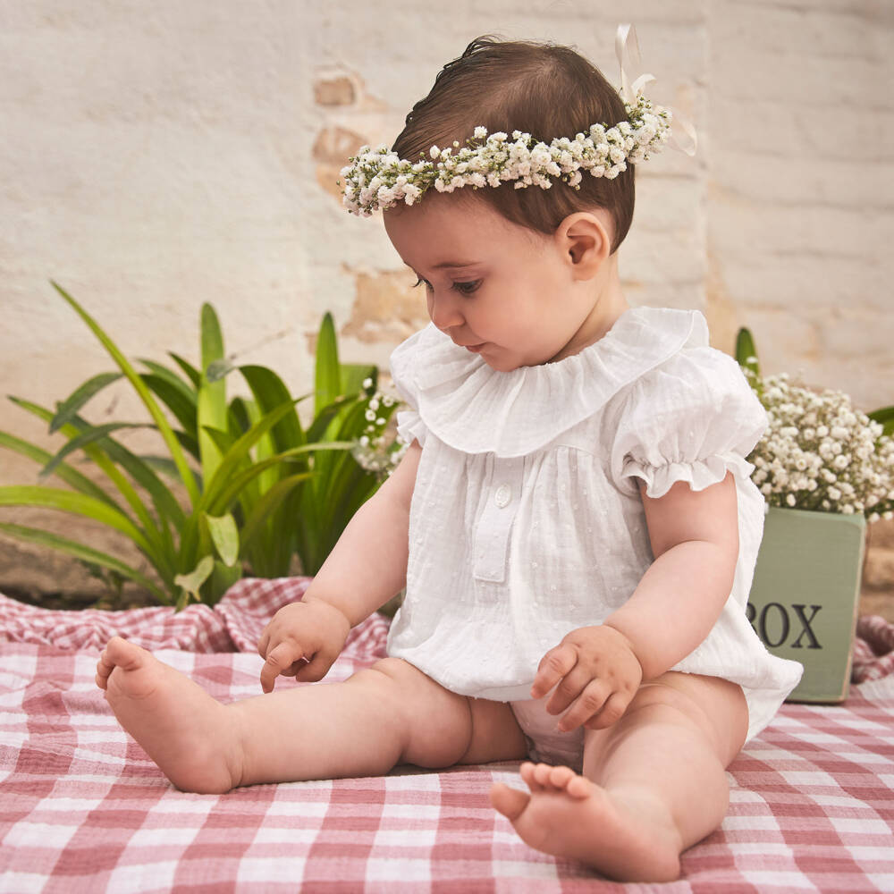 Babidu-Girls' White Muslin Baby Shortie | Childrensalon Outlet