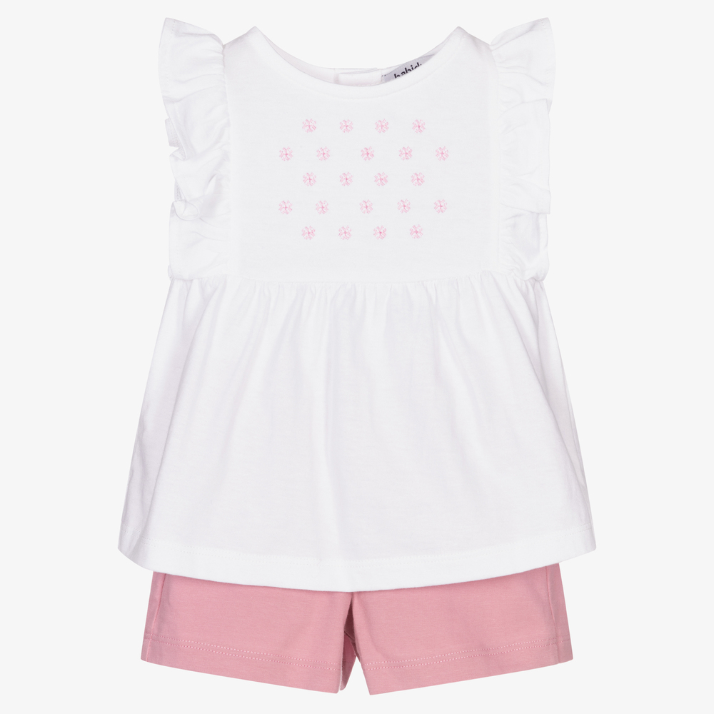 Babidu-Белый топ с розовыми шортами для девочек | Childrensalon Outlet