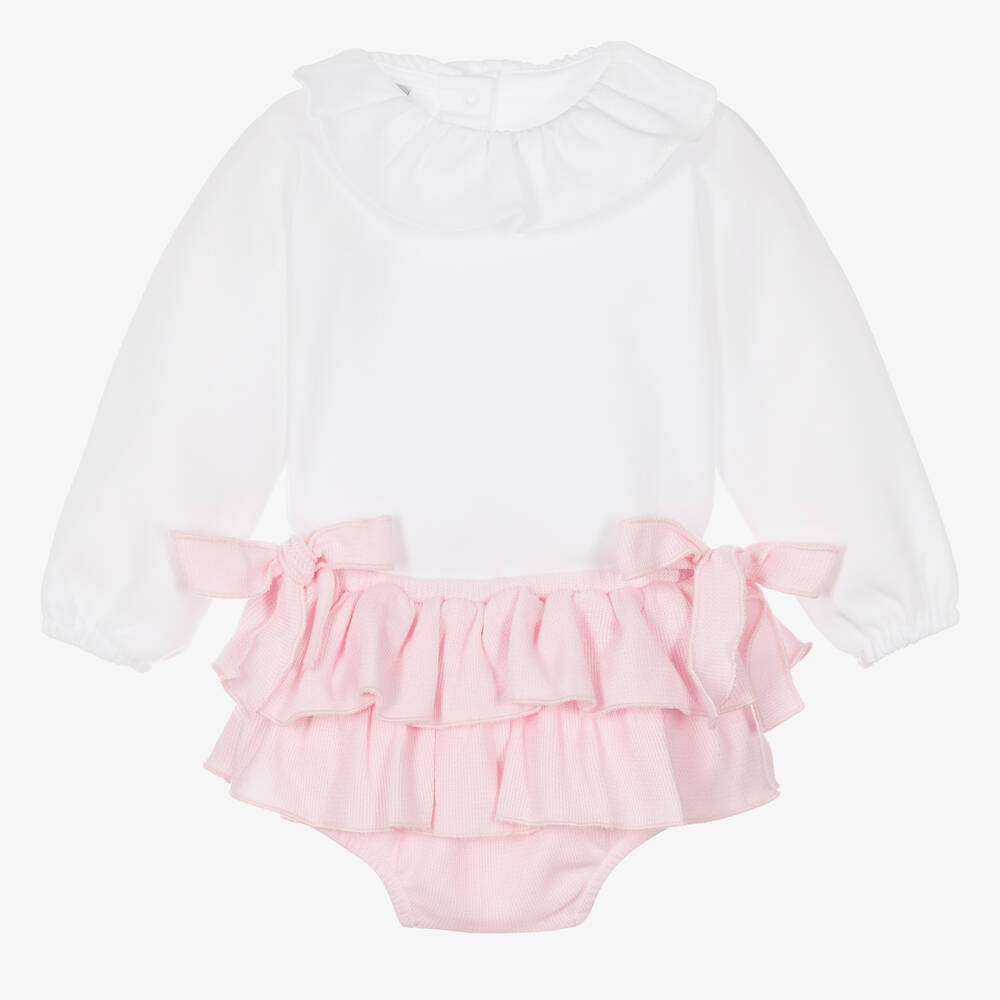 Babidu - Girls White & Pink Shorts Set | Childrensalon