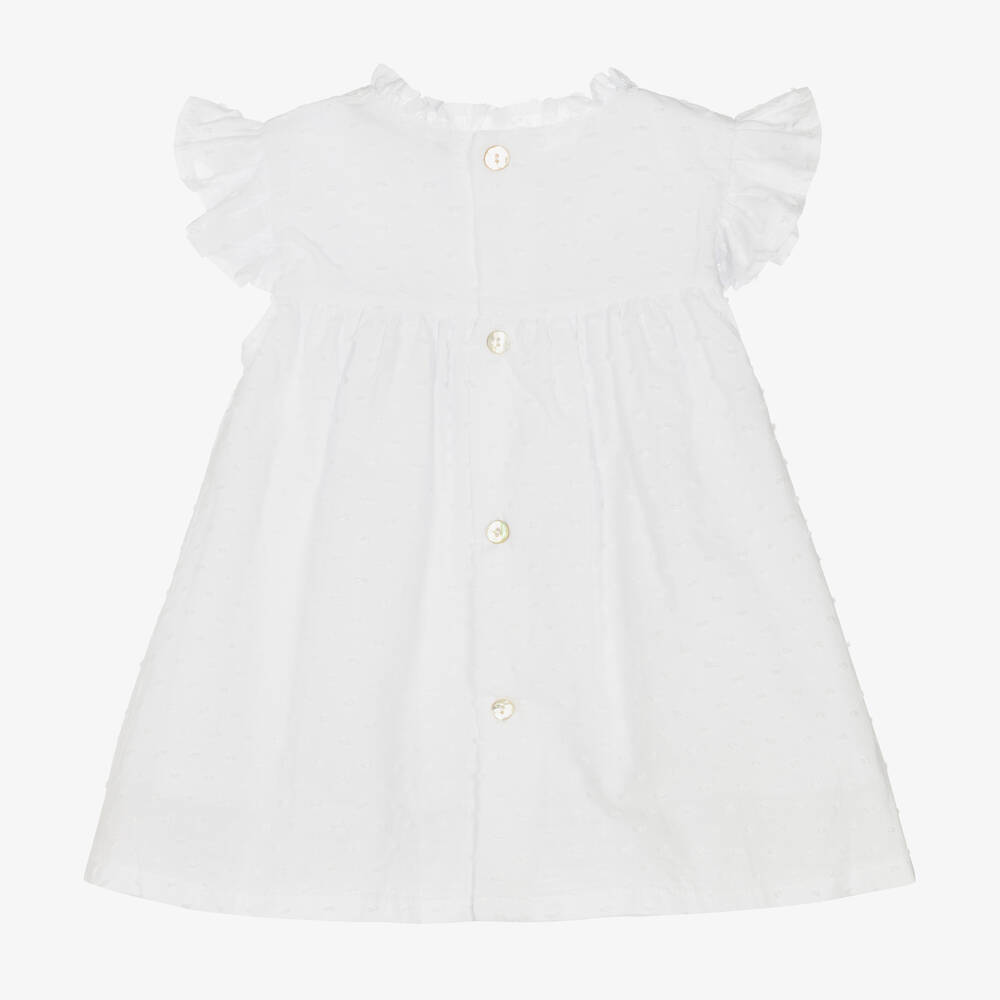 Babidu-Girls White Plumeti Cotton Dress | Childrensalon Outlet