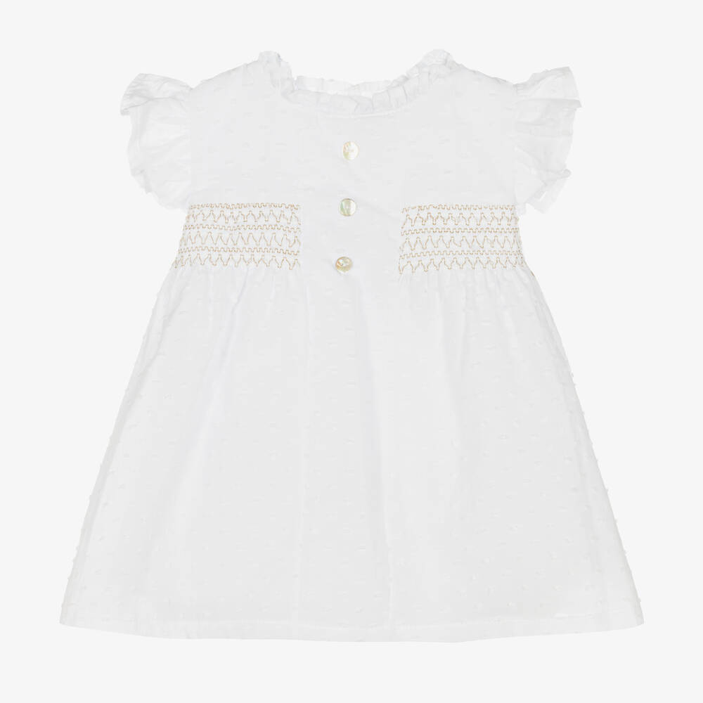 Babidu - Robe blanche coton plumetis fille | Childrensalon