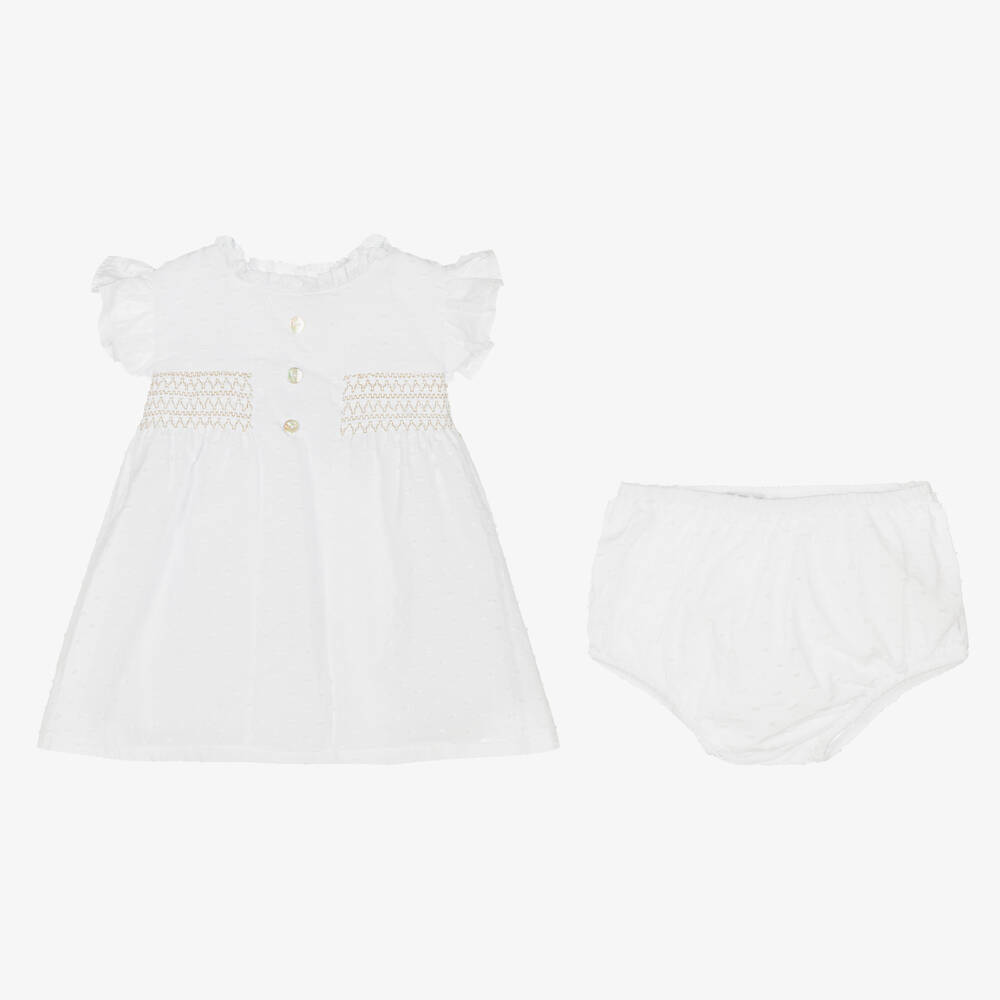 Babidu-Girls White Plumeti Cotton Dress | Childrensalon Outlet