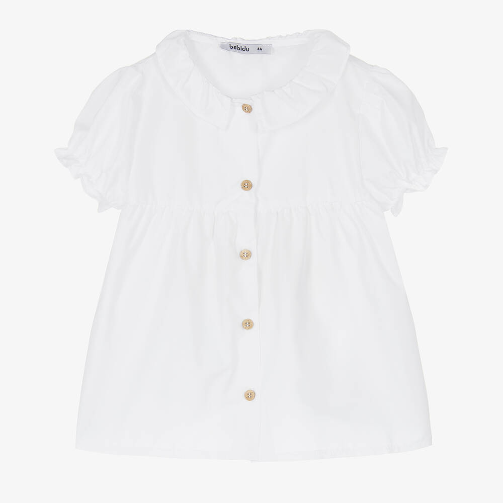 Babidu - Girls White Polycotton Blouse | Childrensalon