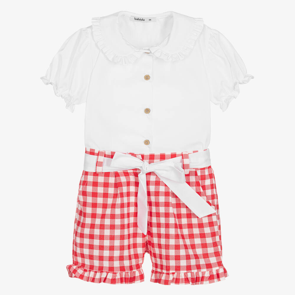 Babidu - Vichykaro-Shorts-Set in Weiß & Rot | Childrensalon