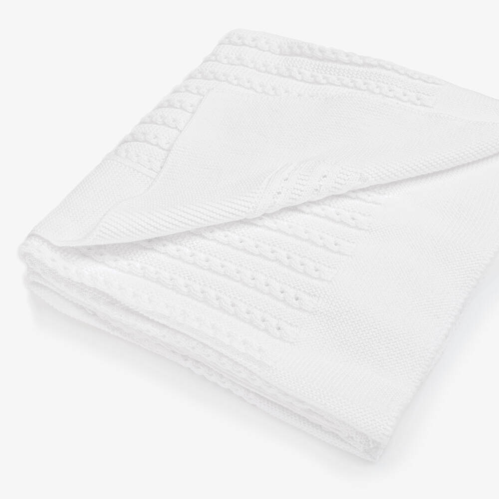 Babidu-Girls White Soft Knit Blanket | Childrensalon Outlet