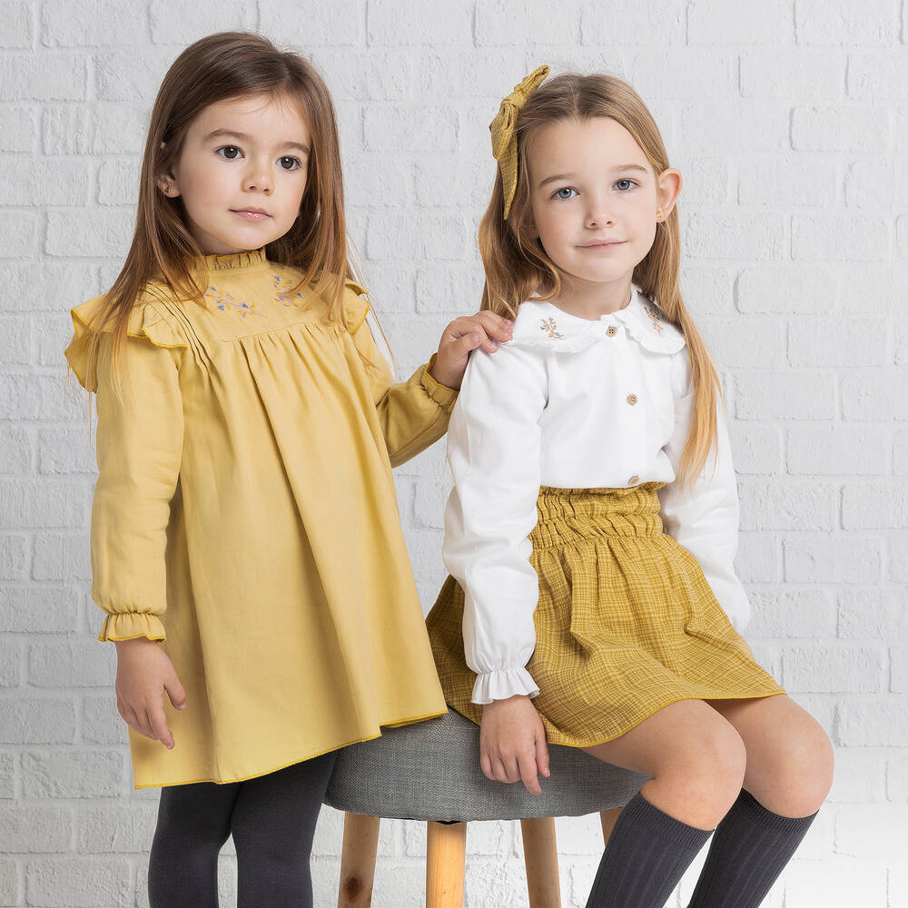 Babidu Girls White Yellow Skirt Set Childrensalon Outlet