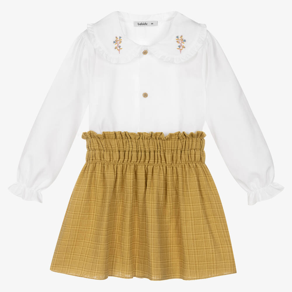 Babidu - Girls White & Yellow Skirt Set | Childrensalon