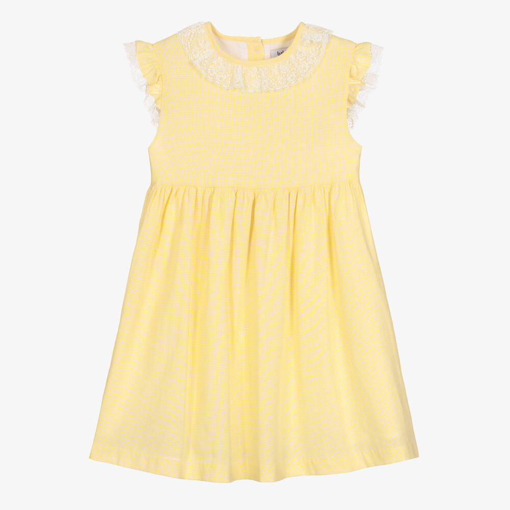 Babidu - Girls Yellow Check Cotton Dress | Childrensalon