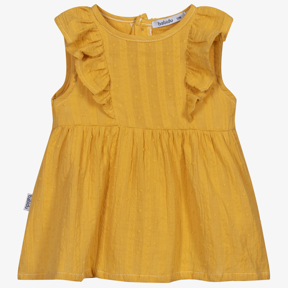 Babidu - Girls Yellow Cotton Dress Set | Childrensalon