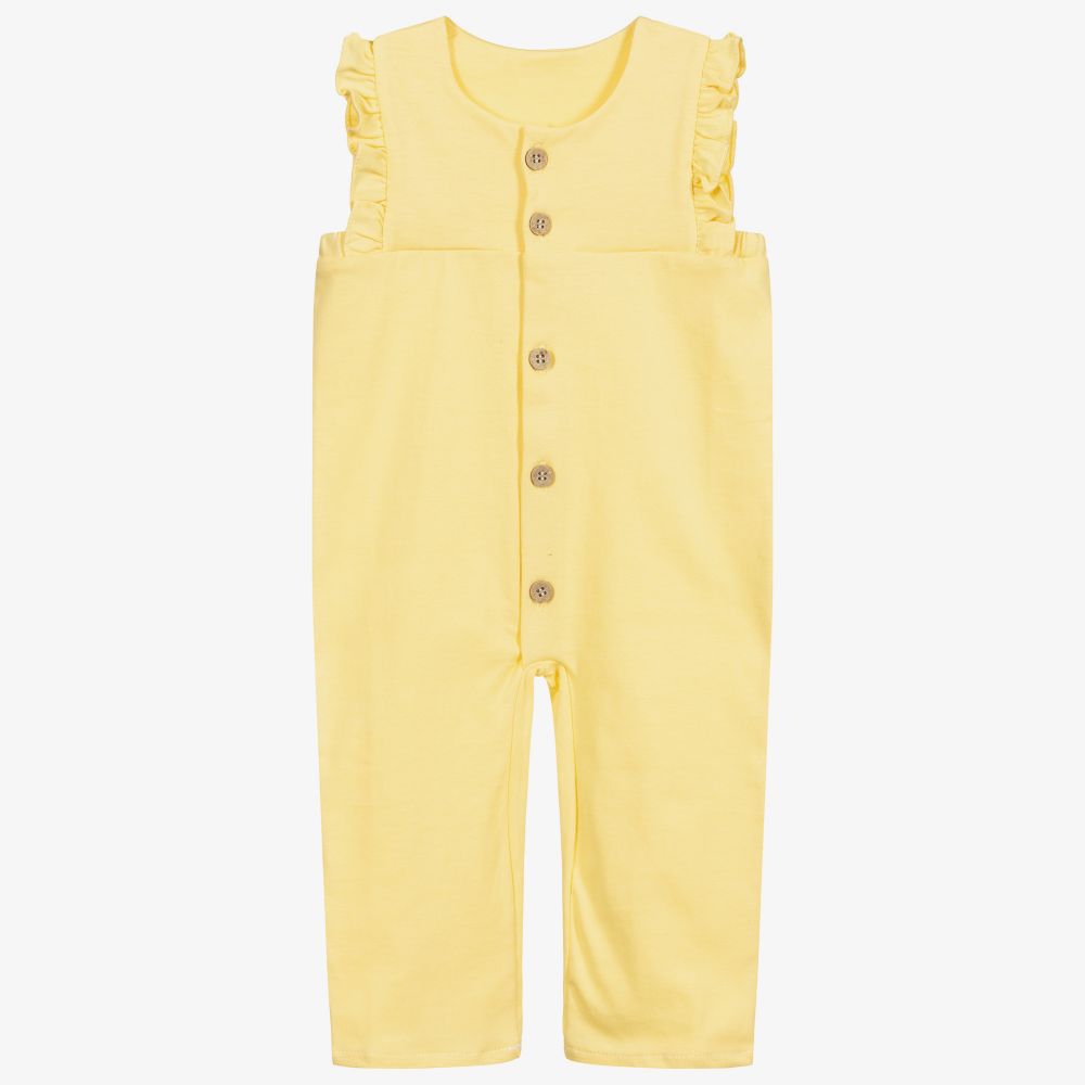 Babidu - Girls Yellow Cotton Jumpsuit | Childrensalon
