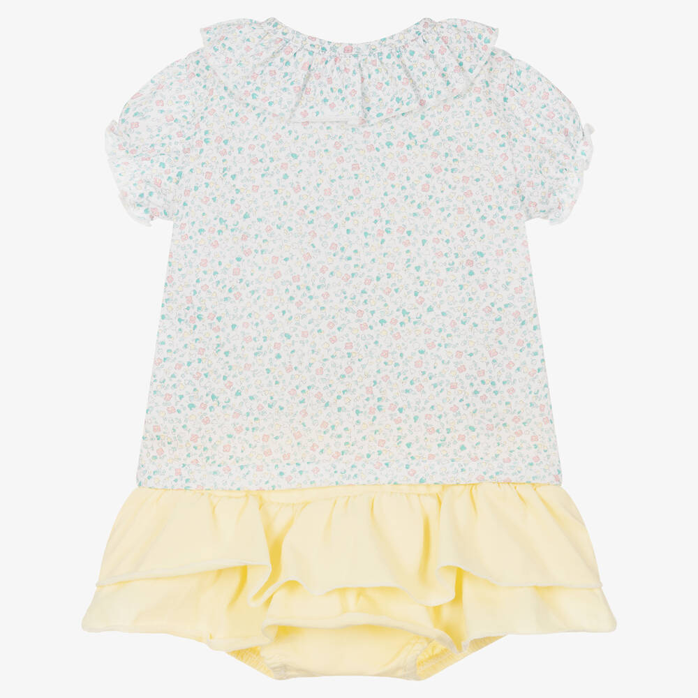 Babidu - Girls Yellow Floral Cotton Shorts Set | Childrensalon