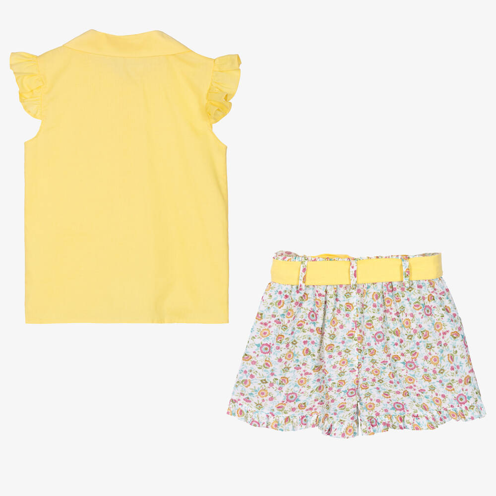 Babidu-Girls Yellow Floral Cotton Shorts Set | Childrensalon Outlet