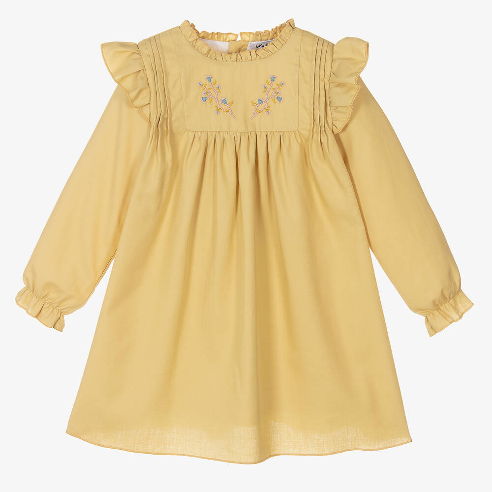 Babidu - فستان بياقة عالية قطن لون أصفر | Childrensalon