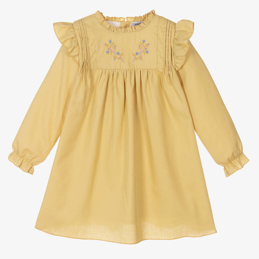 Babidu - Robe jaune à col montant fille | Childrensalon