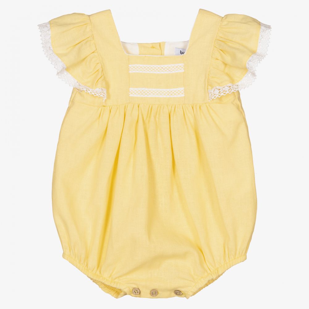 Babidu - Barboteuse jaune en lin Fille | Childrensalon