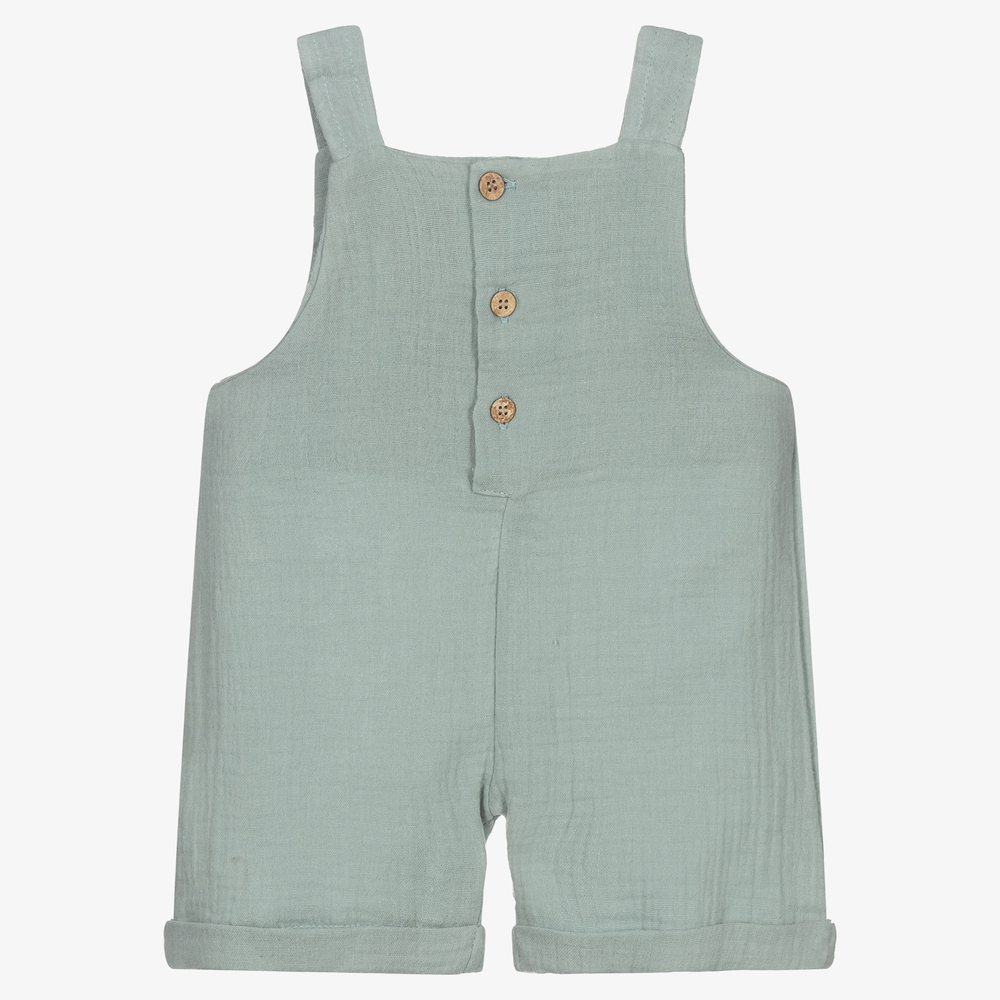 Babidu - Green Cheesecloth Dungarees | Childrensalon