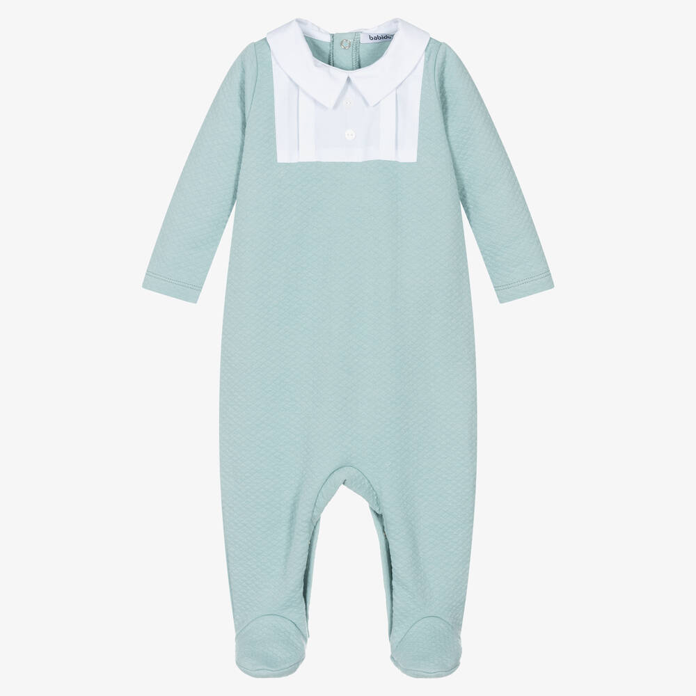 Babidu - Green Cotton Collared Babygrow | Childrensalon