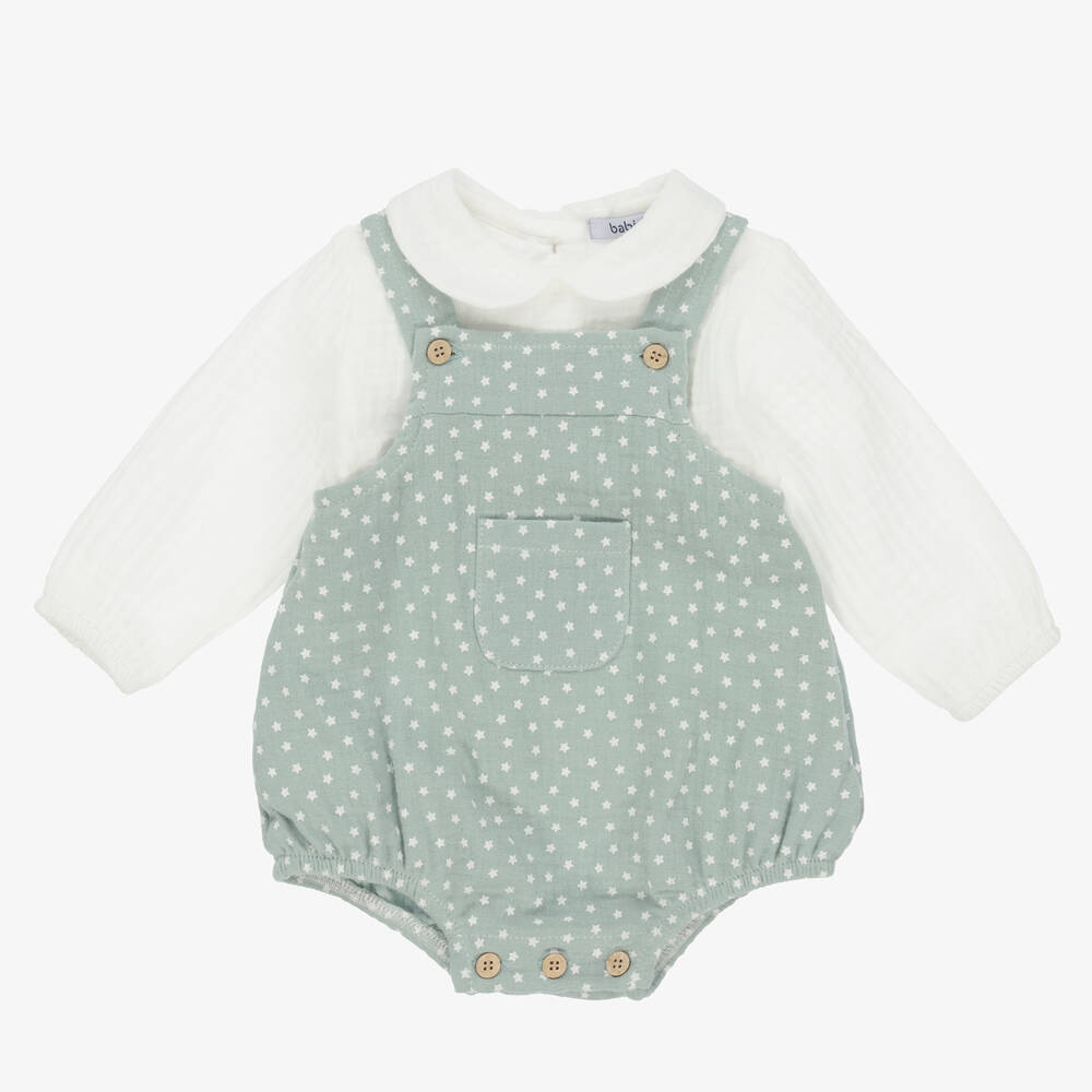 Babidu - Green Dungaree Shorts Set | Childrensalon