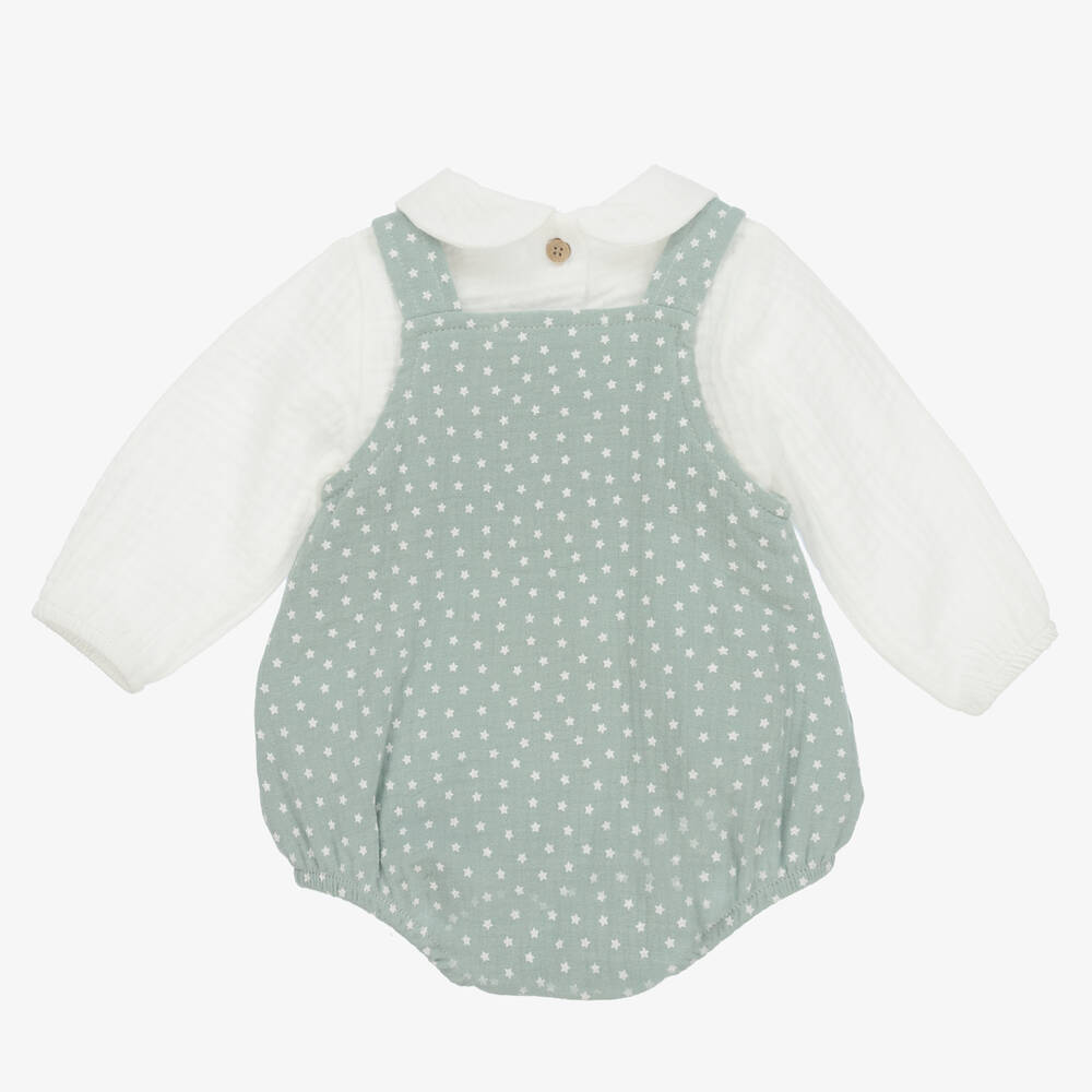 Babidu-طقم شورت دانغريز قطن لون أخضر وعاجي للأطفال | Childrensalon Outlet