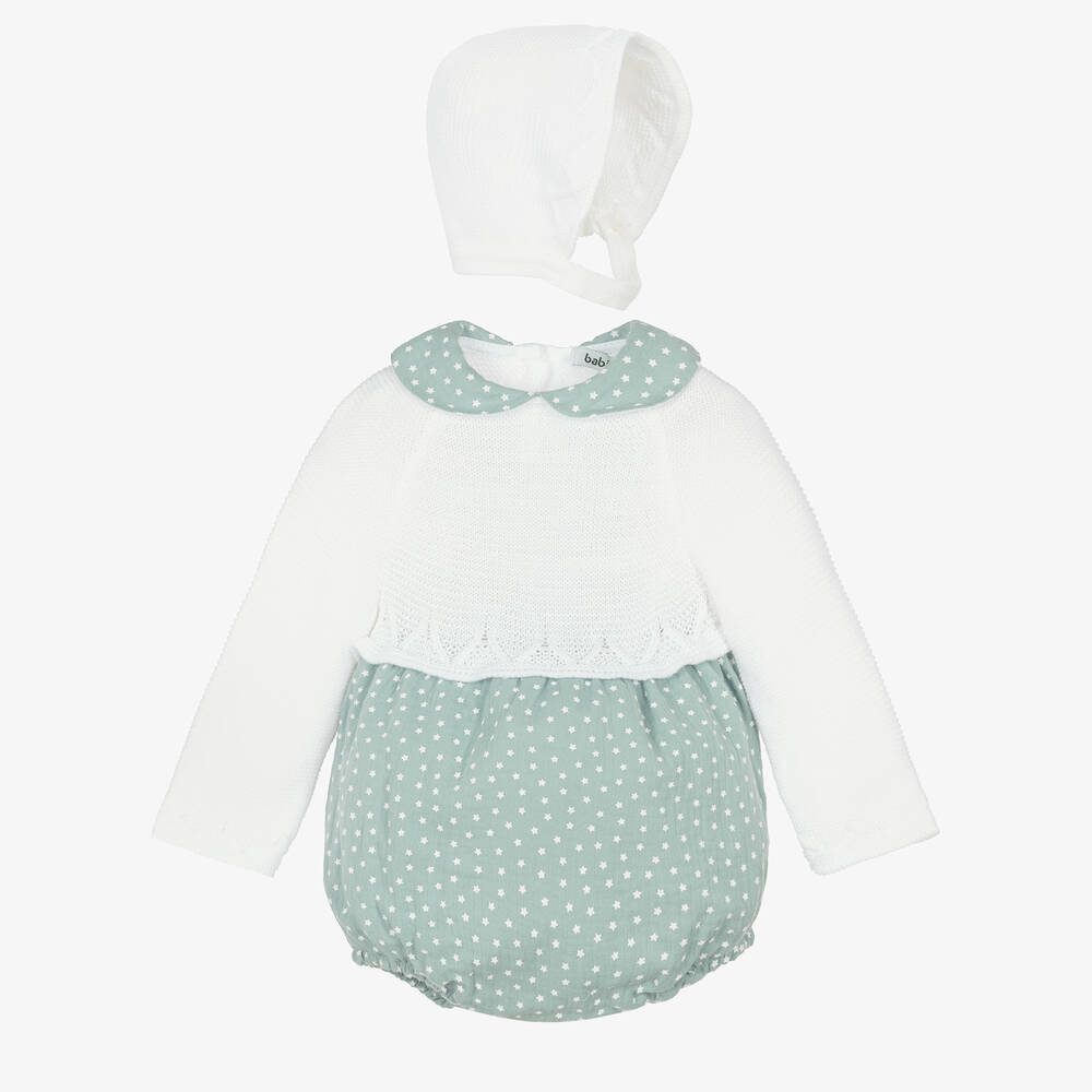 Babidu - Green & Ivory Knit Baby Girls Shortie Set | Childrensalon