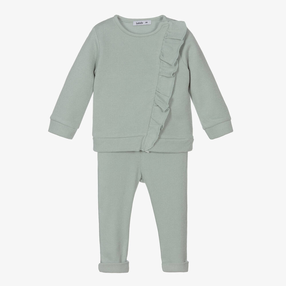 Babidu - Green Ribbed Jersey Tracksuit | Childrensalon