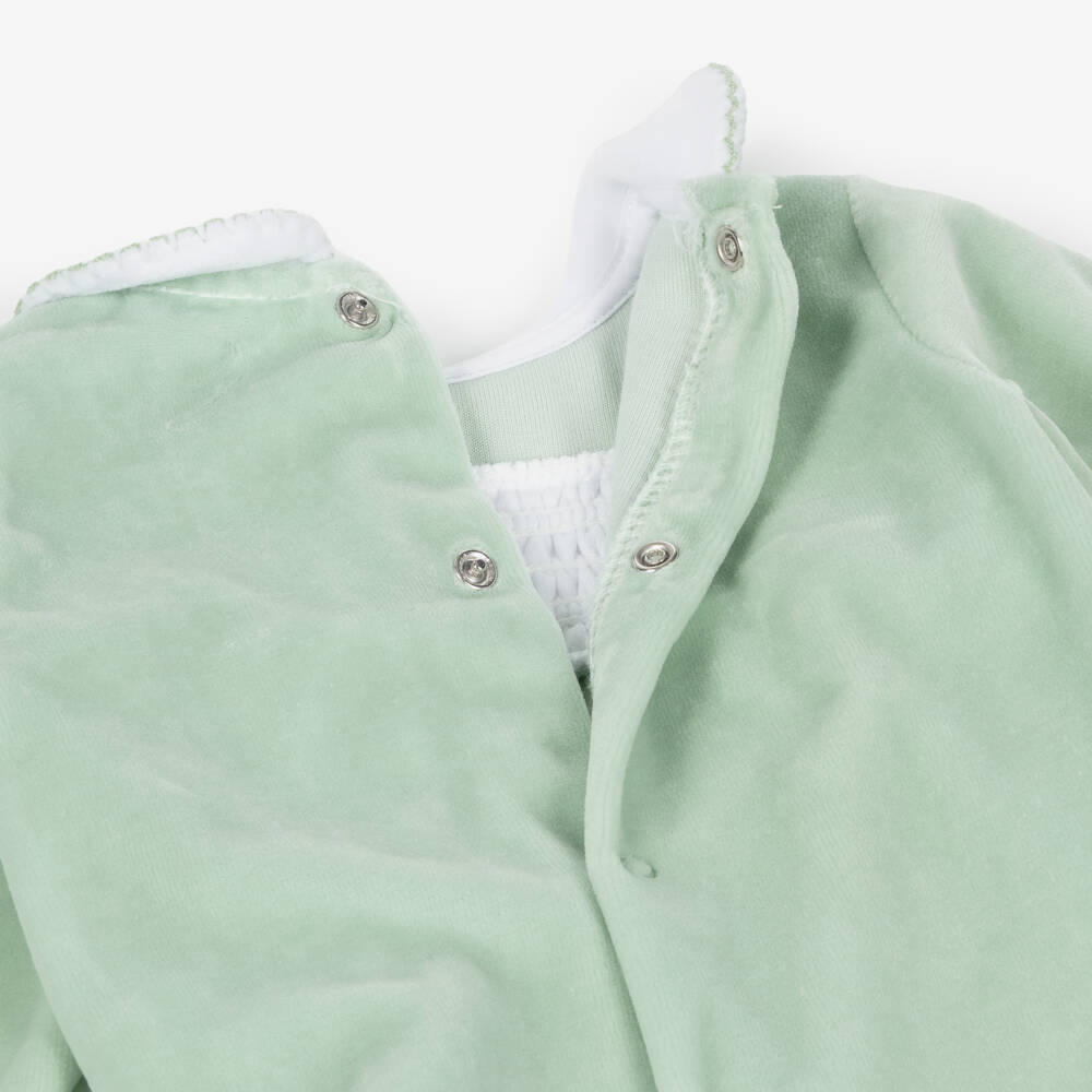 Babidu-Green Velour Smock Babygrow | Childrensalon Outlet