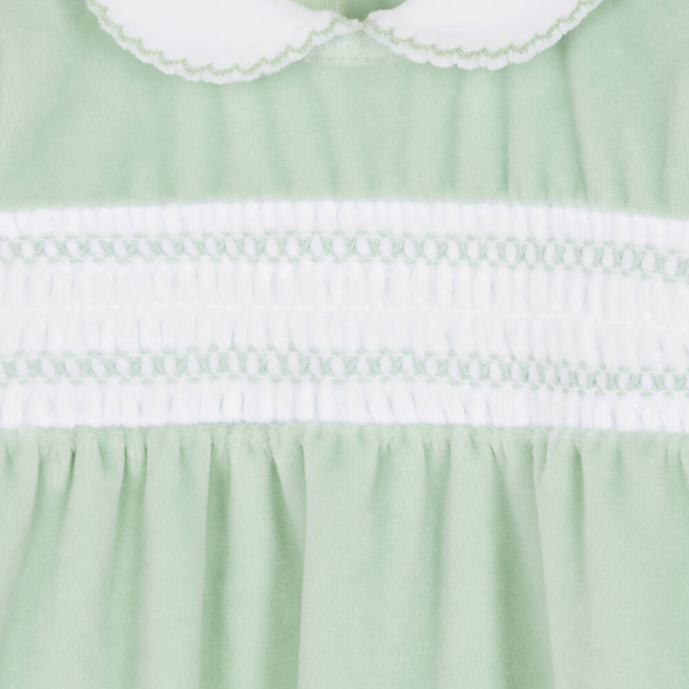 Babidu-Green Velour Smock Babygrow | Childrensalon Outlet