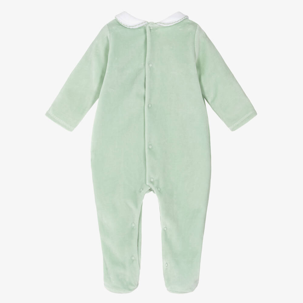 Babidu-Green Velour Smock Babygrow | Childrensalon Outlet