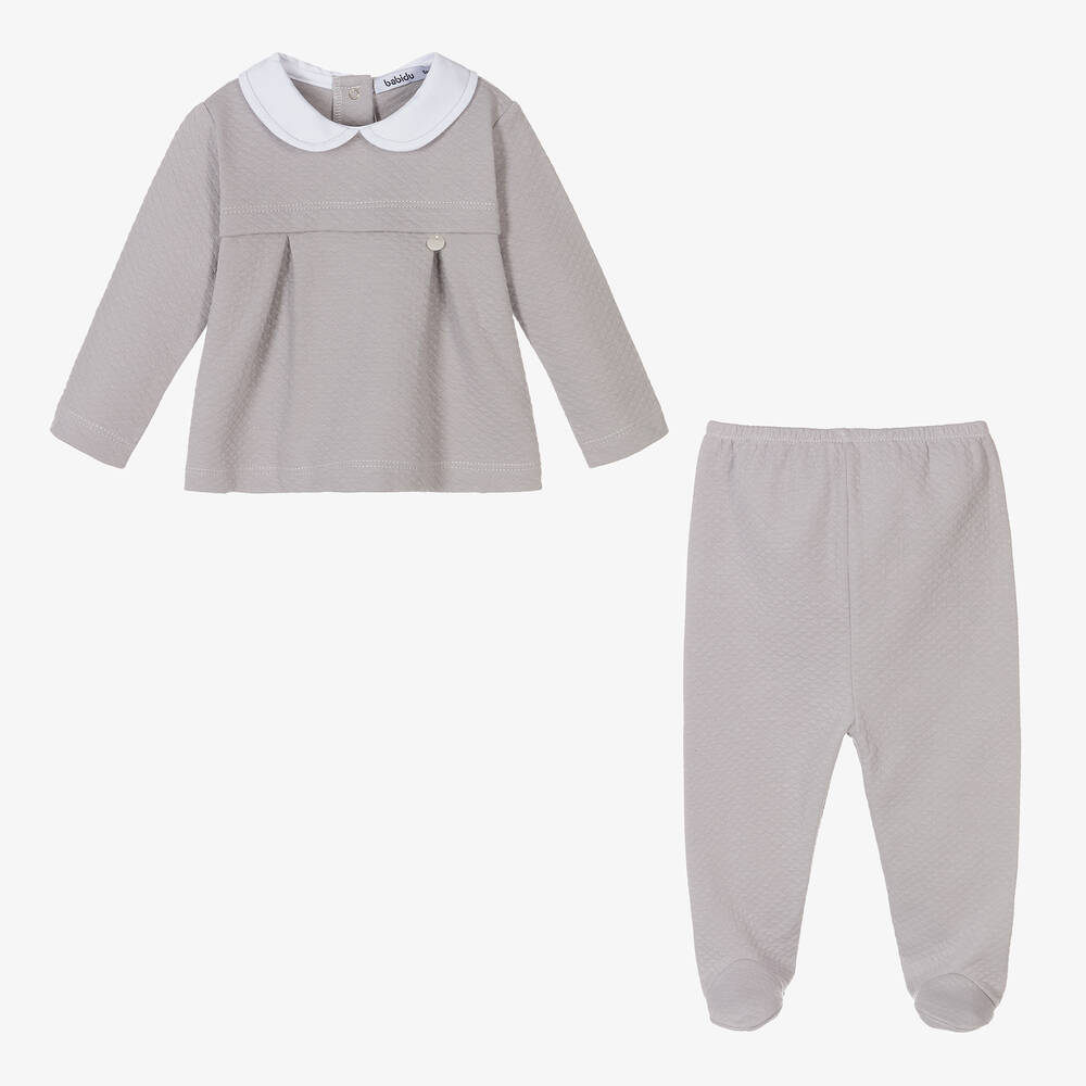 Babidu-Grey Cotton 2 Piece Babygrow | Childrensalon Outlet