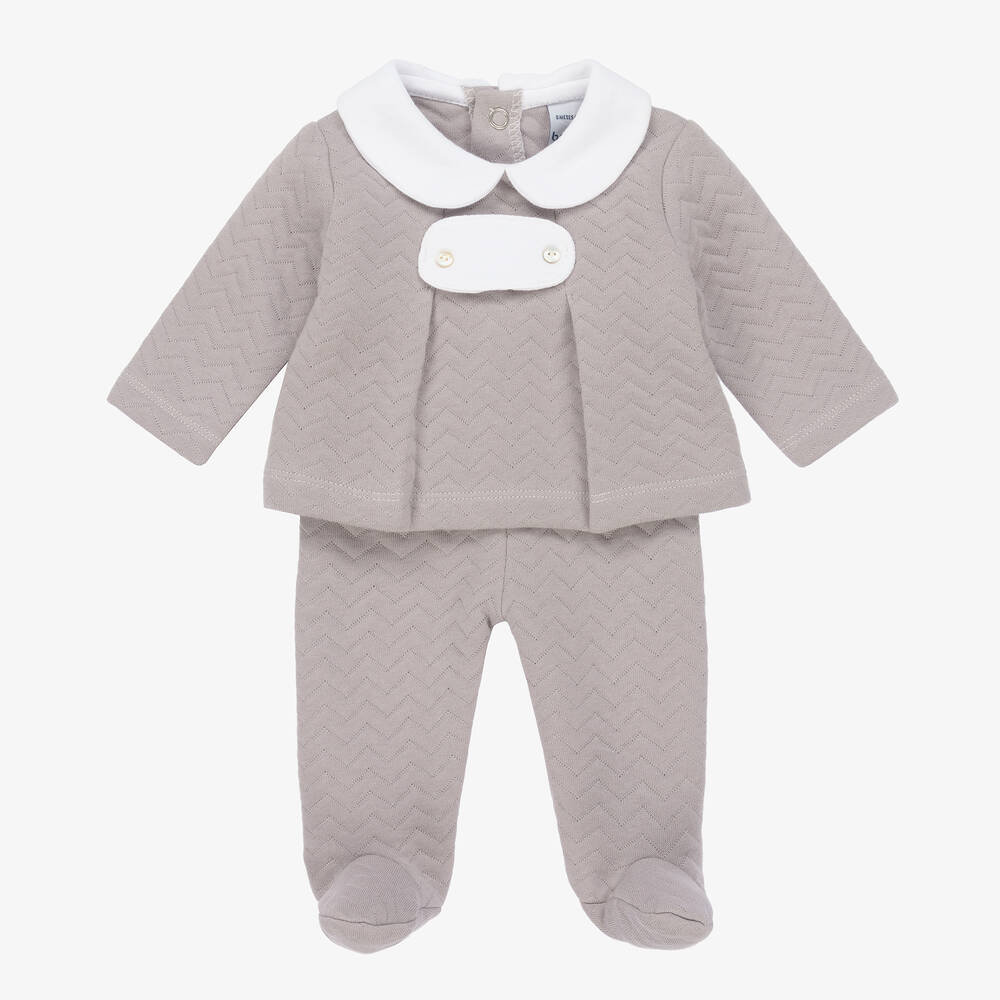 Babidu - Grey Cotton 2 Piece Babygrow | Childrensalon