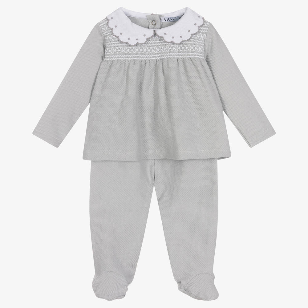Babidu-Grey Cotton 2 Piece Babygrow | Childrensalon Outlet