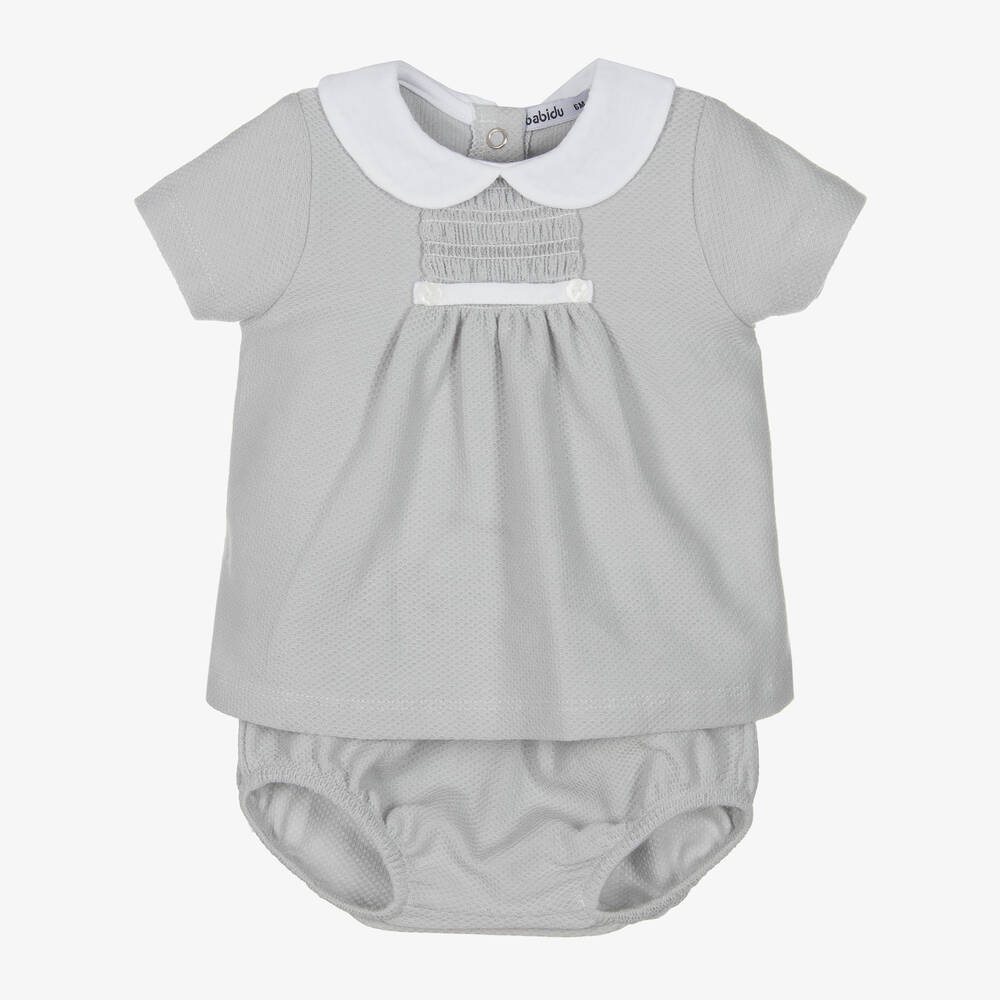 Babidu - Grey Cotton Baby Shorts Set | Childrensalon