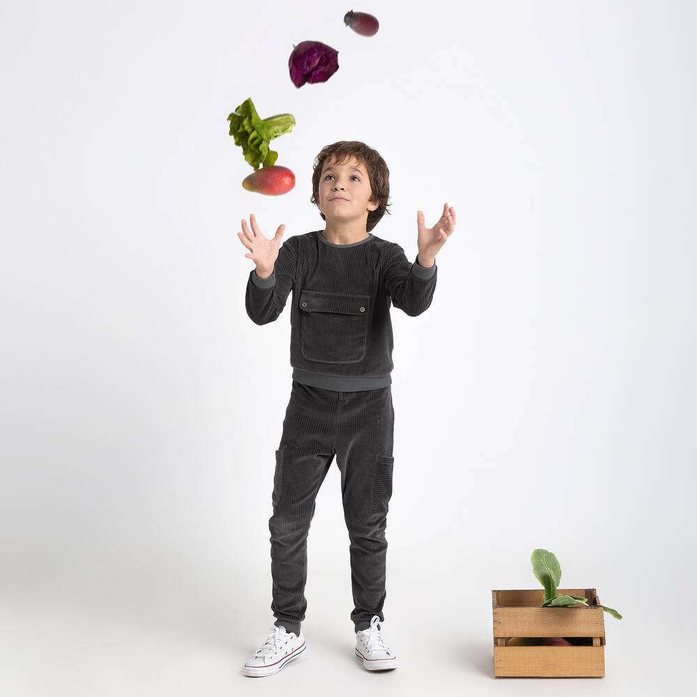 Babidu-Grey Cotton Corduroy Tracksuit | Childrensalon Outlet