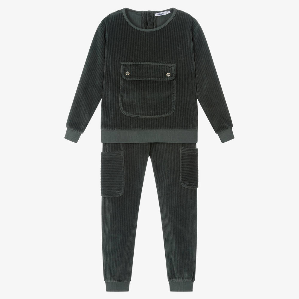 Babidu - Grey Cotton Corduroy Tracksuit | Childrensalon